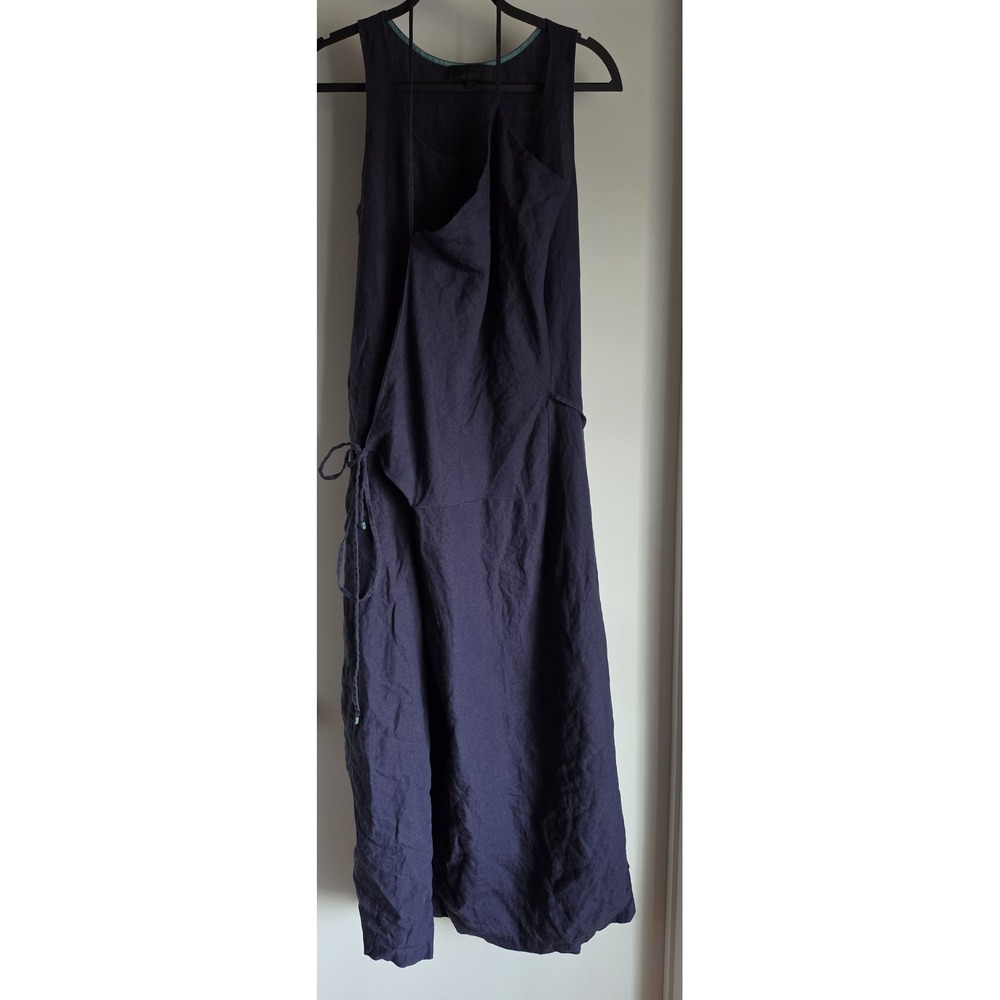 Maria Bonita Linen Maxi Dress Sleeveless Dark Purple Gown Brazil 46 / US 12